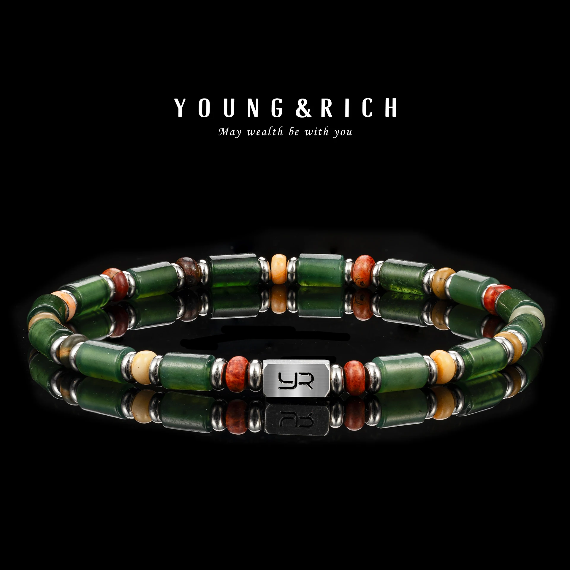 YOUNG&RICH 4mm Celadon Xiuyu Jade Multi-Tone Beaded Bracelet | Retro-Ins Aesthetic Niche Design • Fashion Unisex Luxury Jewelry