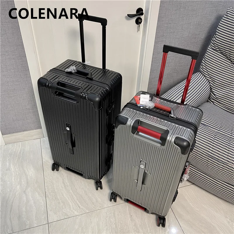 COLENARA الألومنيوم الإطار حقيبة سعة كبيرة حقيبة تروللي بعجلات 26 "28" 30 "32 بوصة الأسرة أساسيات السفر الأمتعة النسائية #1