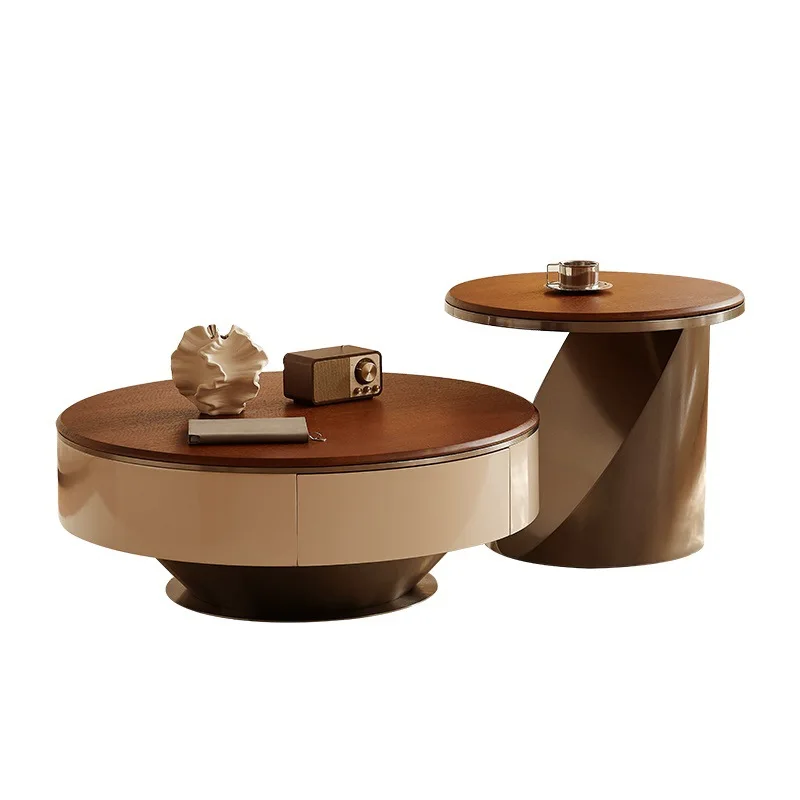 Mesa de centro redonda con península de nogal Medieval, combinación moderna, sencilla, ligera, de lujo, para sala de estar y hogar