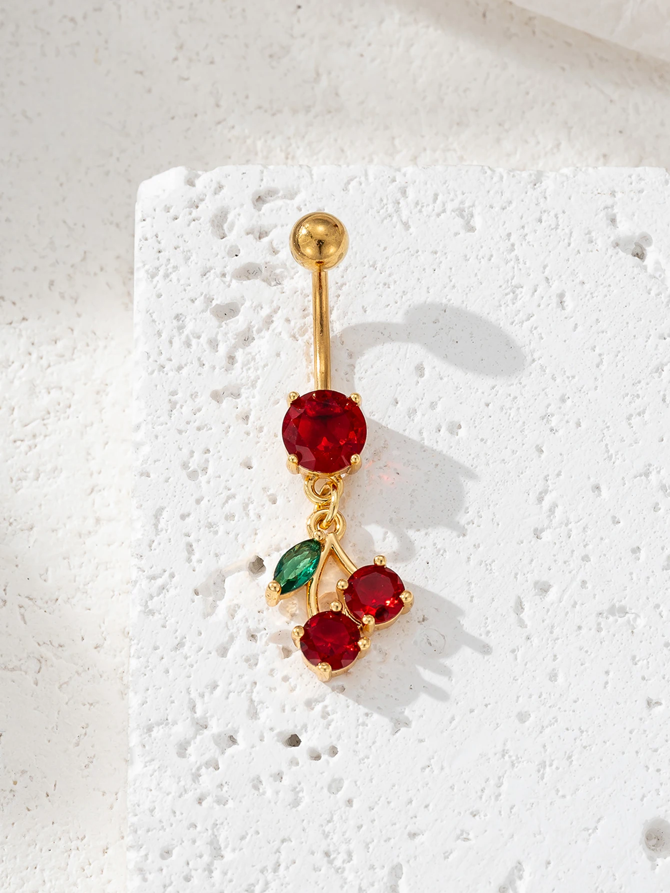 Очаровательное кольцо-куб с цирконием, медь, вишня, декоративное перфорированное кольцо для пупка, подходит для женской вечеринки, повседневной носки, украшения для тела Очаровательное кольцо-куб с цирконием, медь, вишня, декоративное перфорированное кольцо для пупка, подходит для женской вечеринки, повседневной носки, украшения для тела