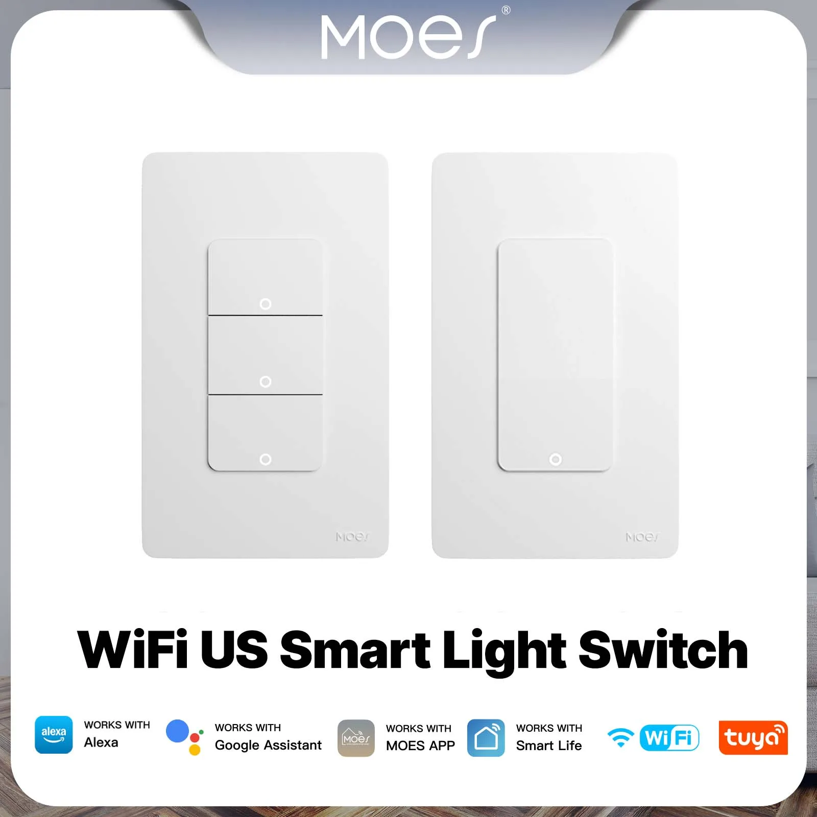 

MOES Tuya WiFi US Smart Light Switch Single Pole Push Button Wall Switch Works With Alexa Google Home Neutral Wire Required