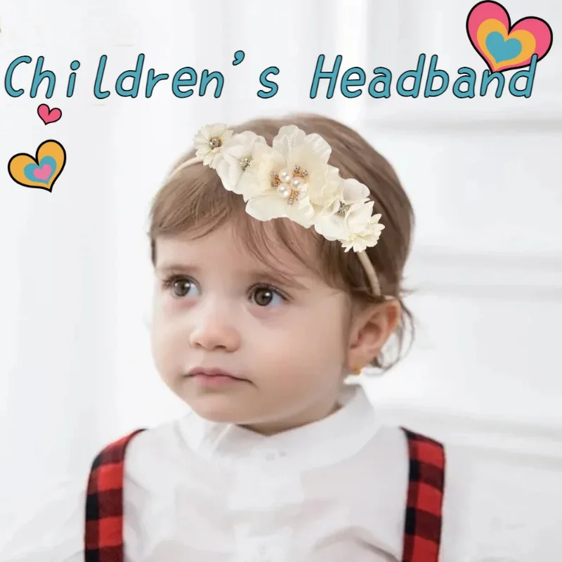 Cross Border Beige Imitation Flower Baby Hair Band Pure Handmade Exquisite Little Flower Princess Headband Style Girl Hair Ring