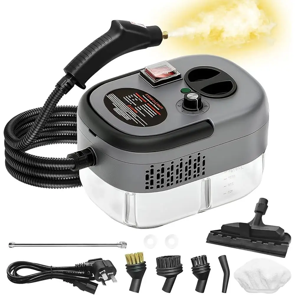 2500W Pressurized Steam Cleaner Portable with 1.2L Water Tank 6 Attachments Multi-purpose Home Car Kitchen Cleaning