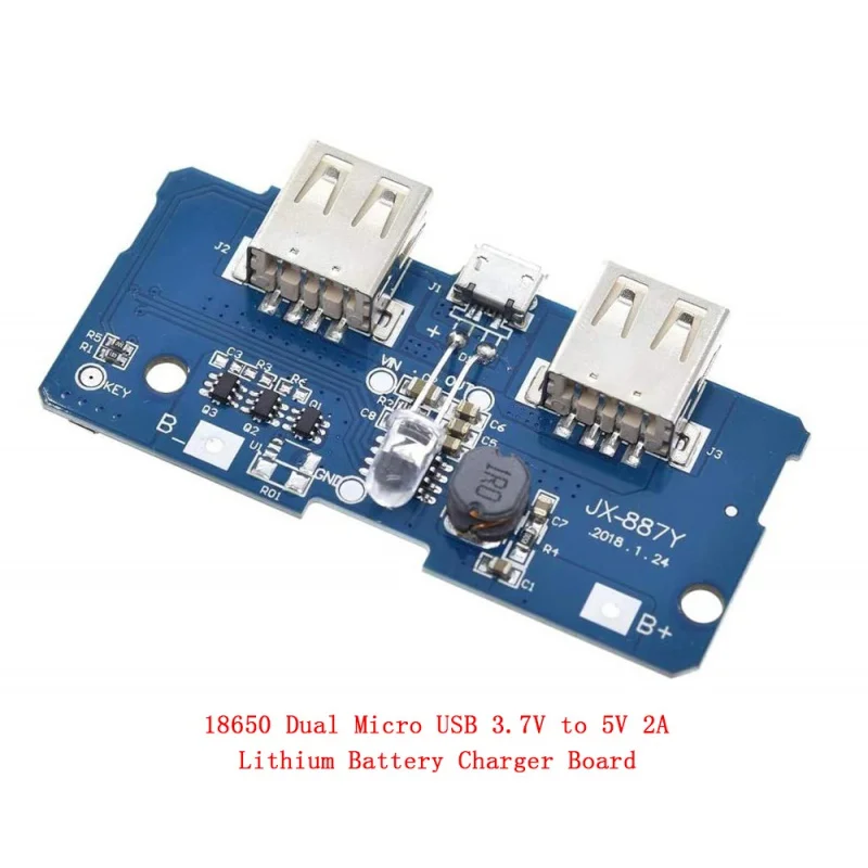 Chargeur de batterie au Lithium, double Micro USB 18650 V à 5V 2A, Module élévateur 3.7 avec Led, Diy, 18650