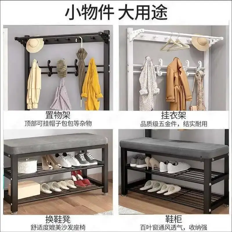 

Shoe Entry Stool Clothes Coat Door Rack Hanger Integrated Hall Tree With Shoe Storage Bench Household Floor Shoe Cabinet Hanger