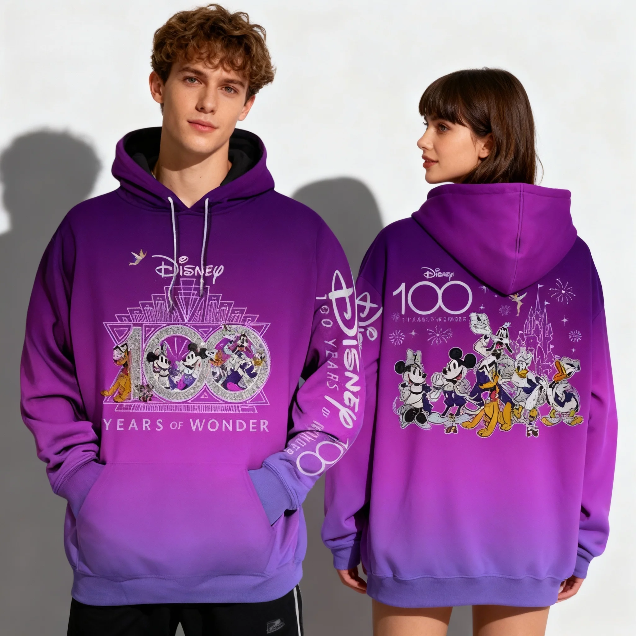 Disney 100th Anniversary Edition Sweet Cool Street Autunno/Inverno Felpa con cappuccio Cappotto oversize da donna per adulti e bambini