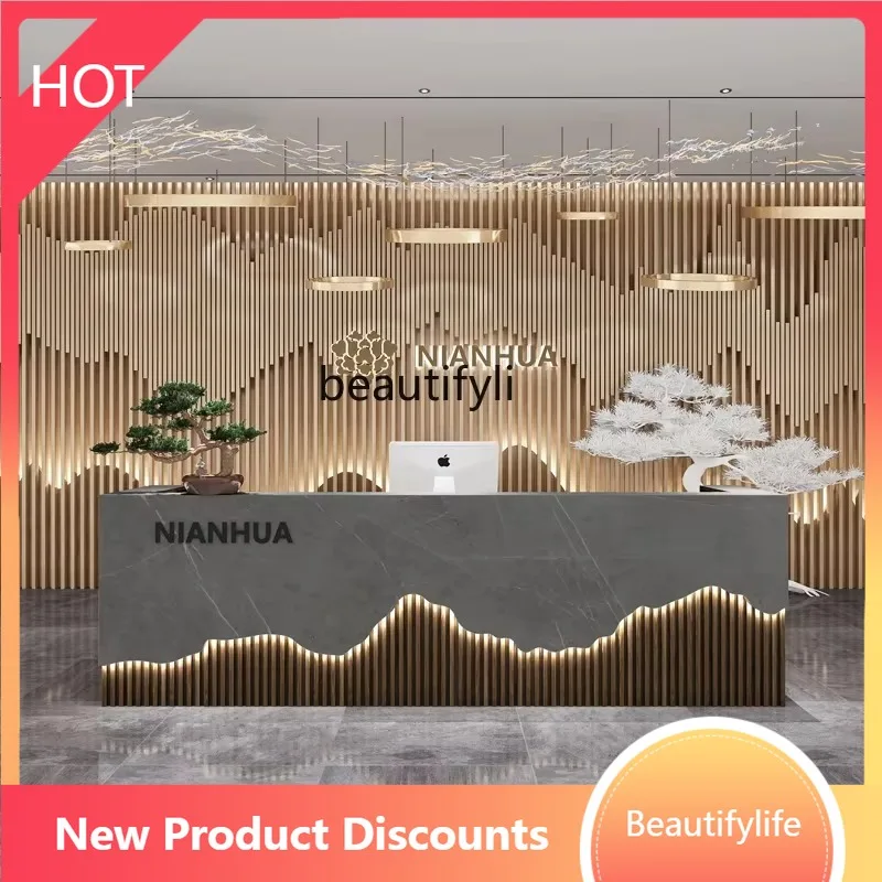 A07 New Chinese Cashier Simple Clothing Store Hotel Front Desk Stainless Steel Bar Company Beauty Salon Reception Desk