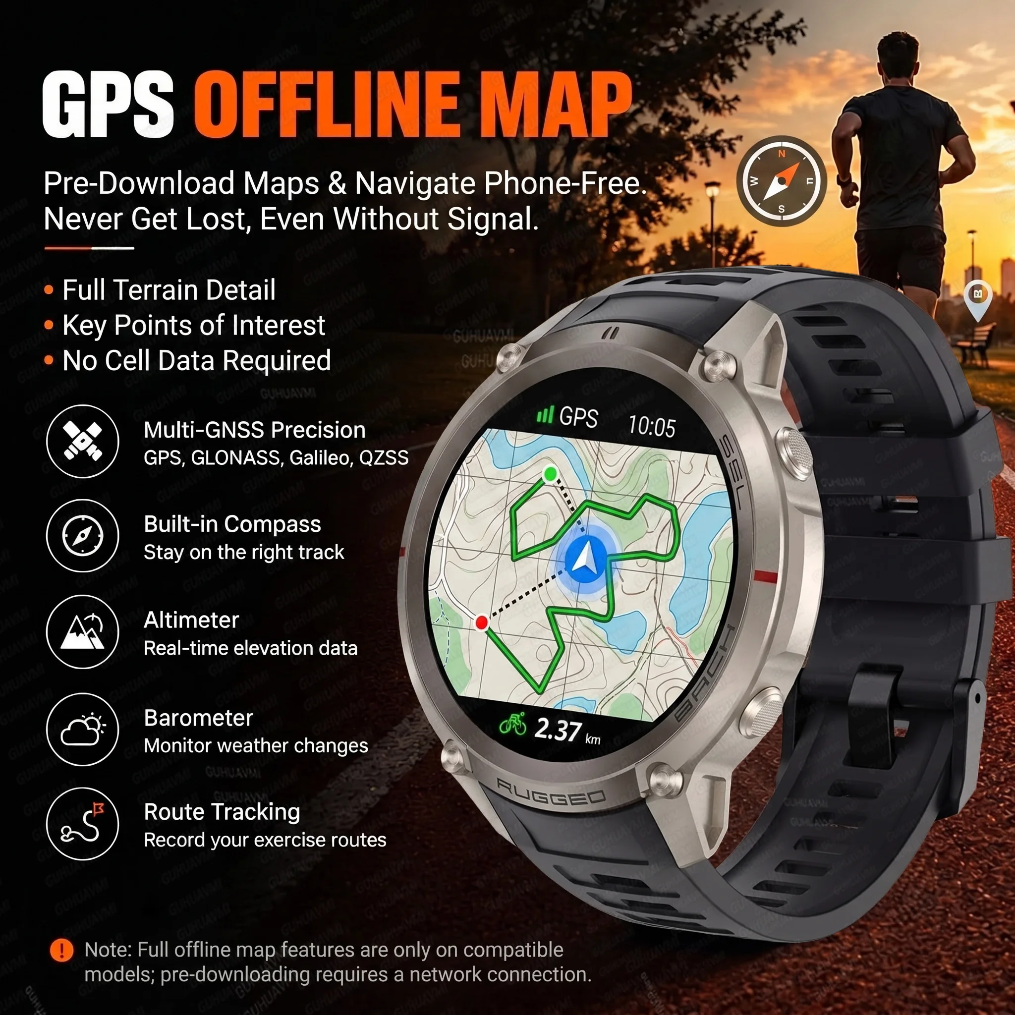 New Outdoor Sports GPS Military Grade Smart Watch Men Bulit-in GPS Offline Map BT Call Heart Rate Fitness Tracker Swim Bracelets