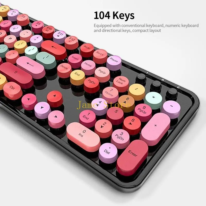 LX0B Süße Tastatur-Maus-Kombination, gemischte Farben, 2,4 G kabelloses Tastatur-Maus-Set, kreisförmig