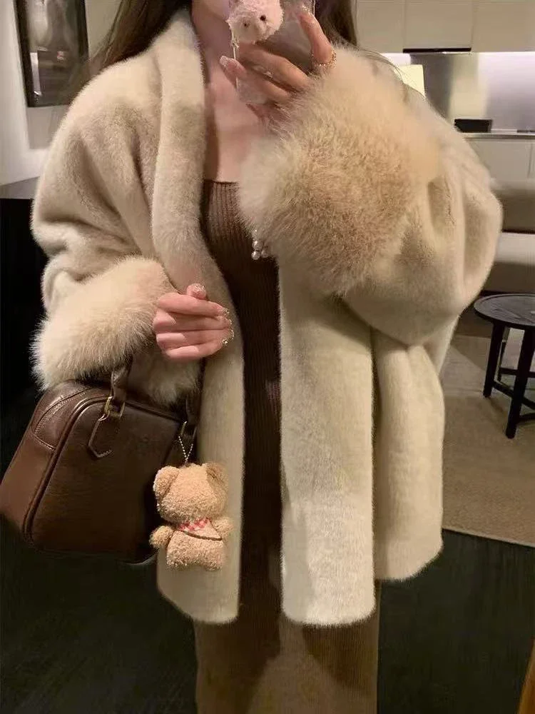 Mode Faux Nerz Pelz Mäntel für Frauen Winter Lose Flauschigen Haarigen Casual Jacke Y2K Streetwear Langarm Weibliche Pelz Oberbekleidung