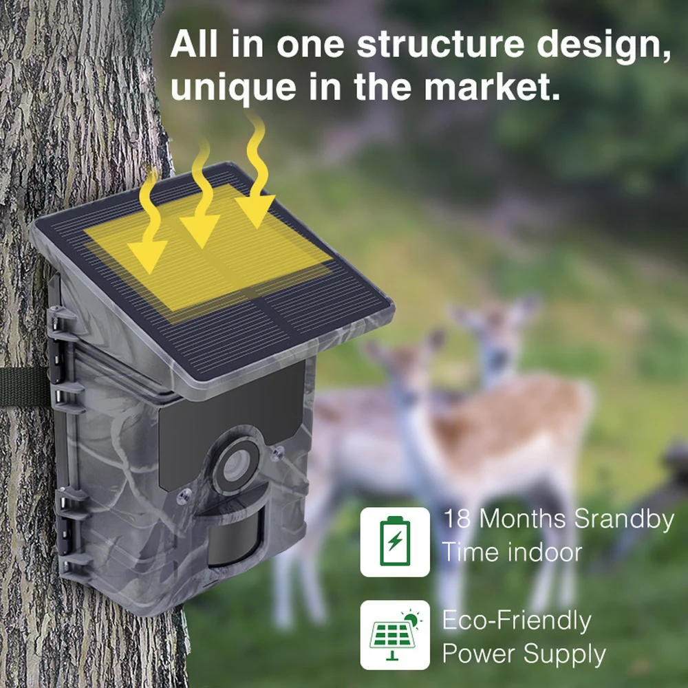 Outdoor Solar Panel Hunting Camera Infrared Automatic Monitoring Wildlife Trap Trail Cam 24MP 1296P Video Photo Recorder