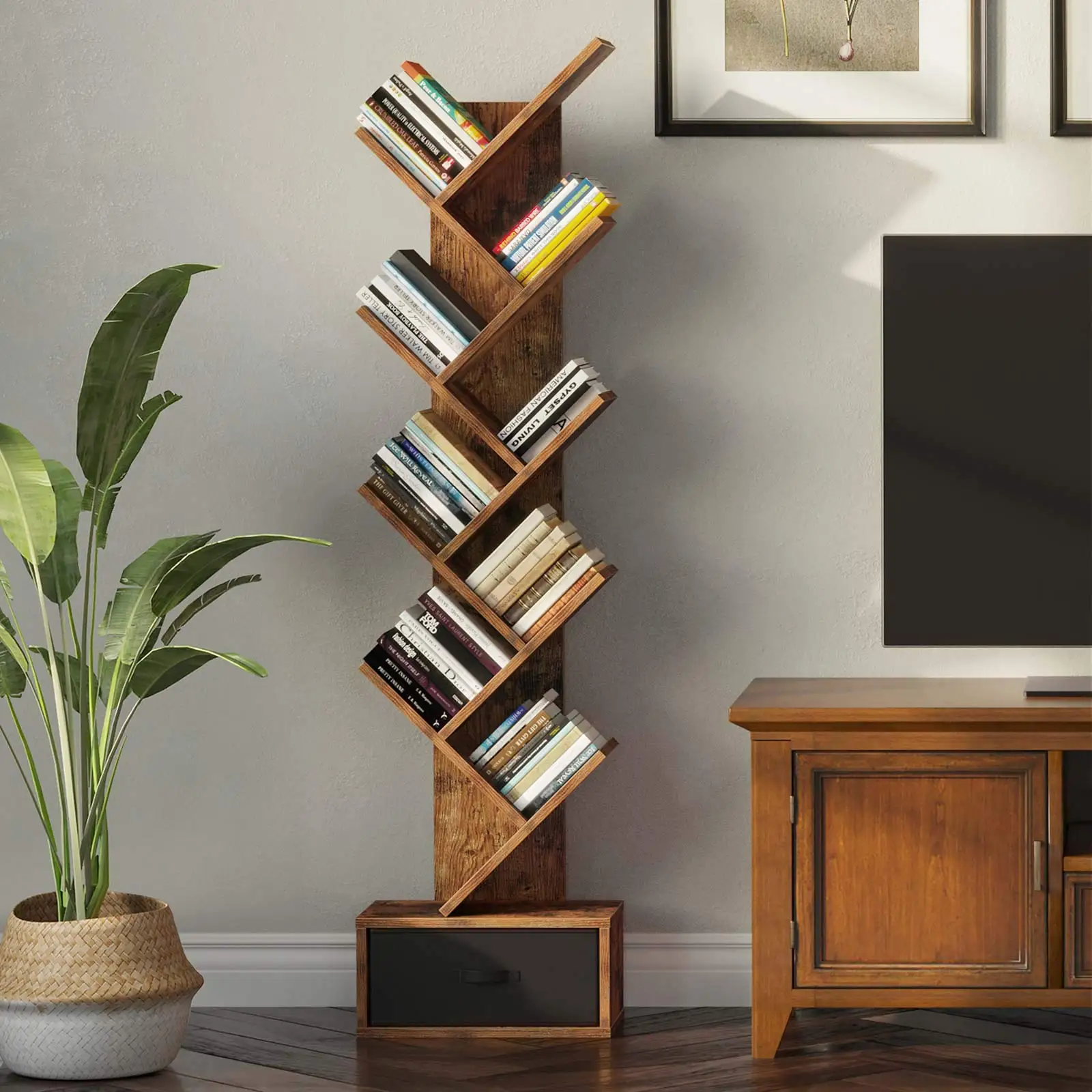Wood Bookcase Small Living Room Modern Wholesale Display 8 Book Shelf Traditional Wood Bookcase Short image 3