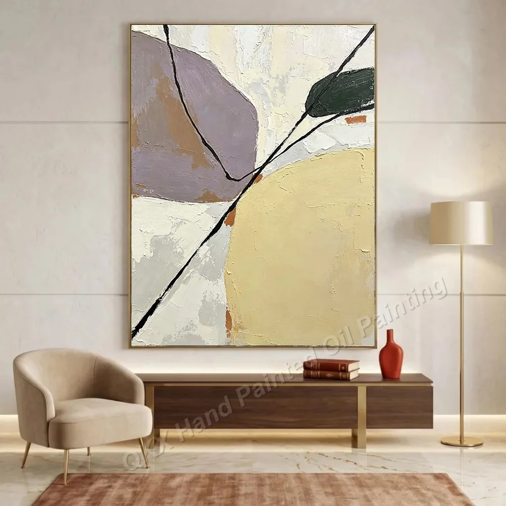 Nordic Morandi Abstract Art Hand-Painted Oil Painting on Canvas Wall Art Decor for Living Room Bedroom Home Decor