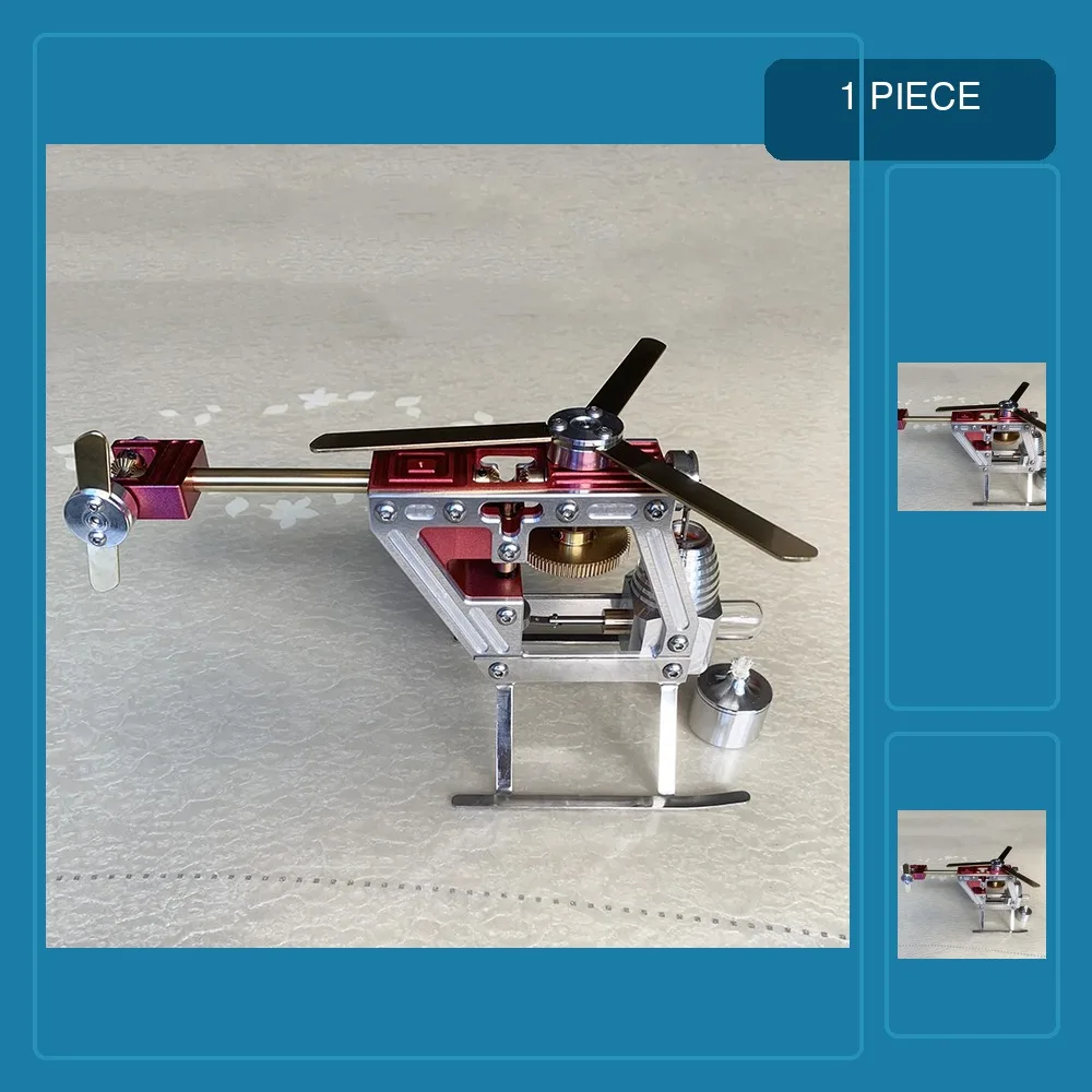 Mini Metal Helicopter Stirling Engine Model Hot Air Powered Stirling Engine Generator Model Building Kit for Men Boys