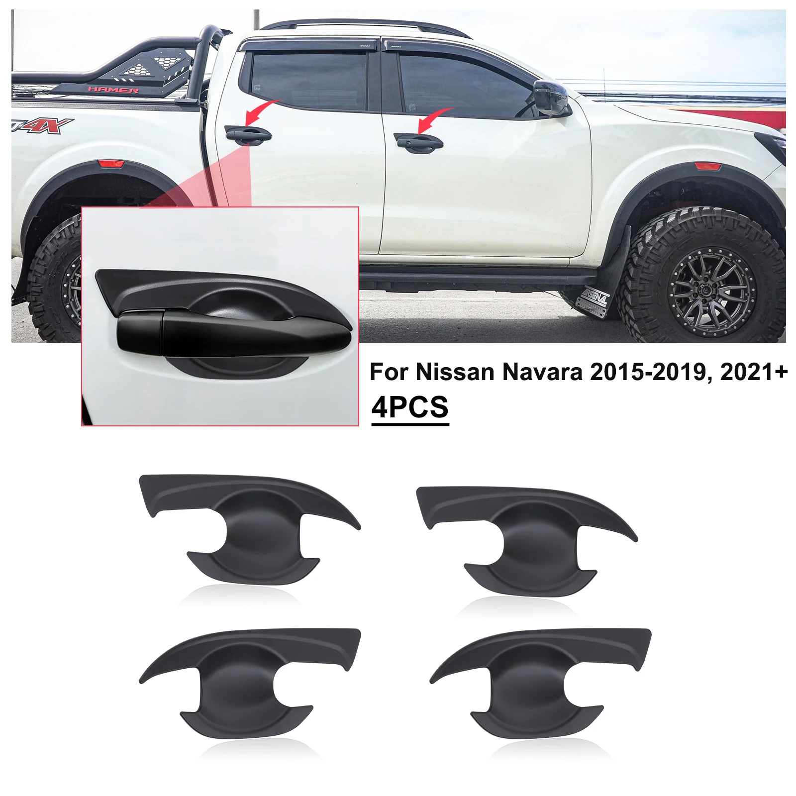For Nissan Navara 2021-2025 Door Bowl Cover NP300 D23 Handle Insert Trim Protector Exterior Car Accessories