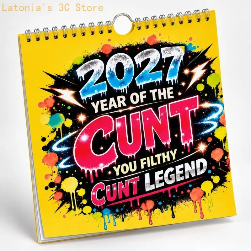 2027 Wall Calendar with Monthly Date Grids, Adult Humor Cover, Laminated White Cardstock and Top Spirals Binding for Work X3UB