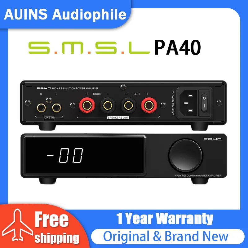 SMSL PA40 Digital Power Amplifier Bass Treble Adjustment MA5332 Built-in Power Supply Class D Amplifier Support Remote Control