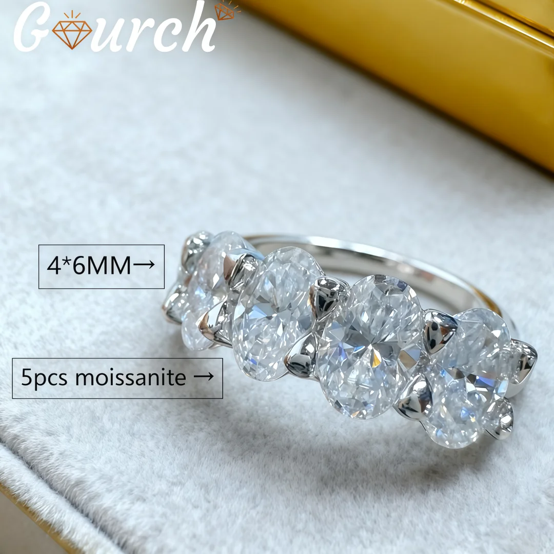 

Gourch 4x6mm Oval Cut 5 Stone Moissanite Ring Luxury Wedding BandS925 Sterling Silver Sparkling Fine Jewelry Gifts for Women