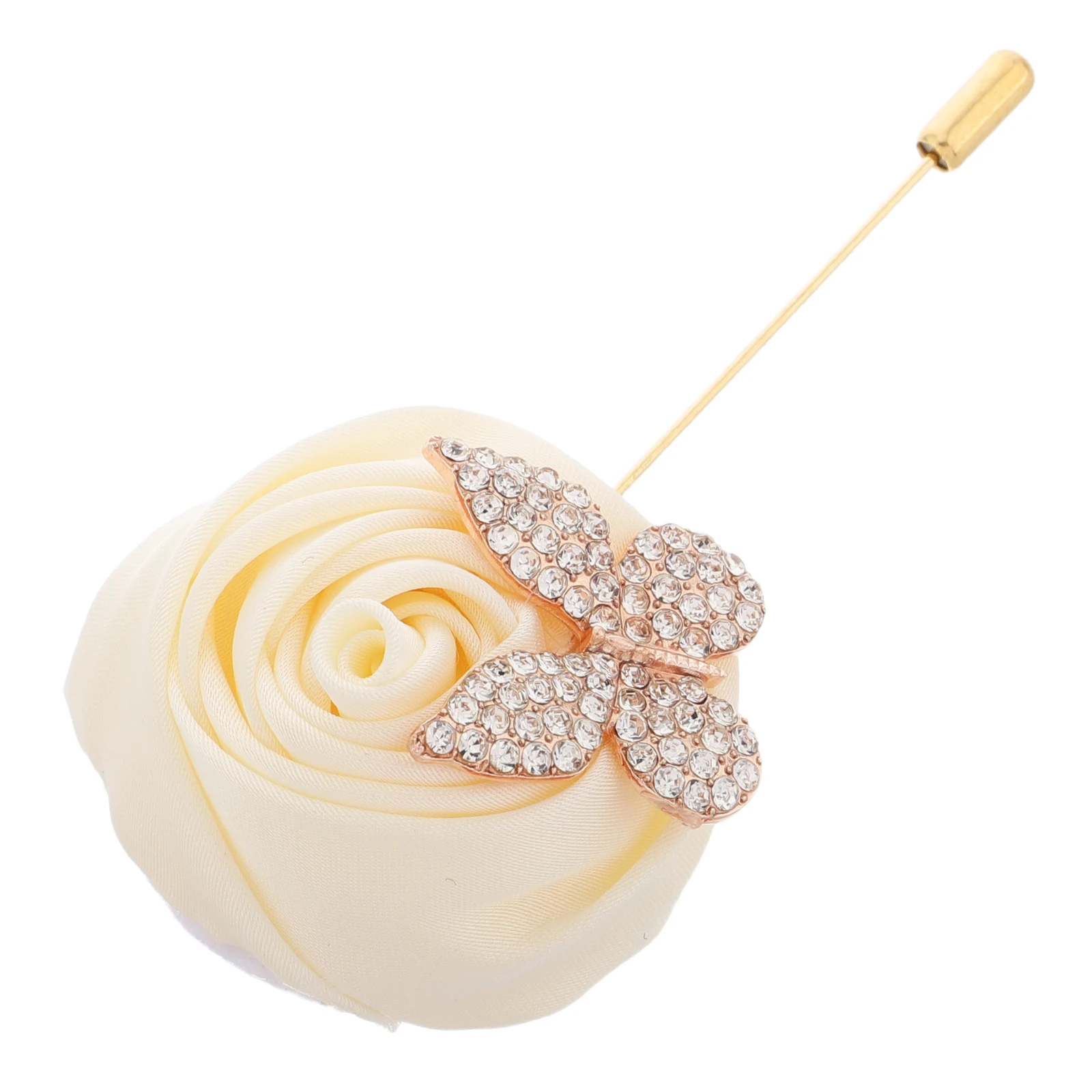 

Elegant Men Wedding Brooch Beige Fabric Rose Rhinestone Boutonnieres for Groom Suit Accessories Artificial Flowers Corsage