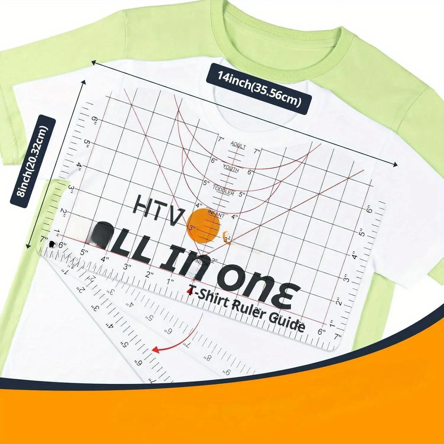 Tshirt Ruler Guide for Vinyl Alignment - Tshirt Measurement Tool for Heat Press in HTV Vinyl, ALL-in-ONE T Shirt Ruler to Center