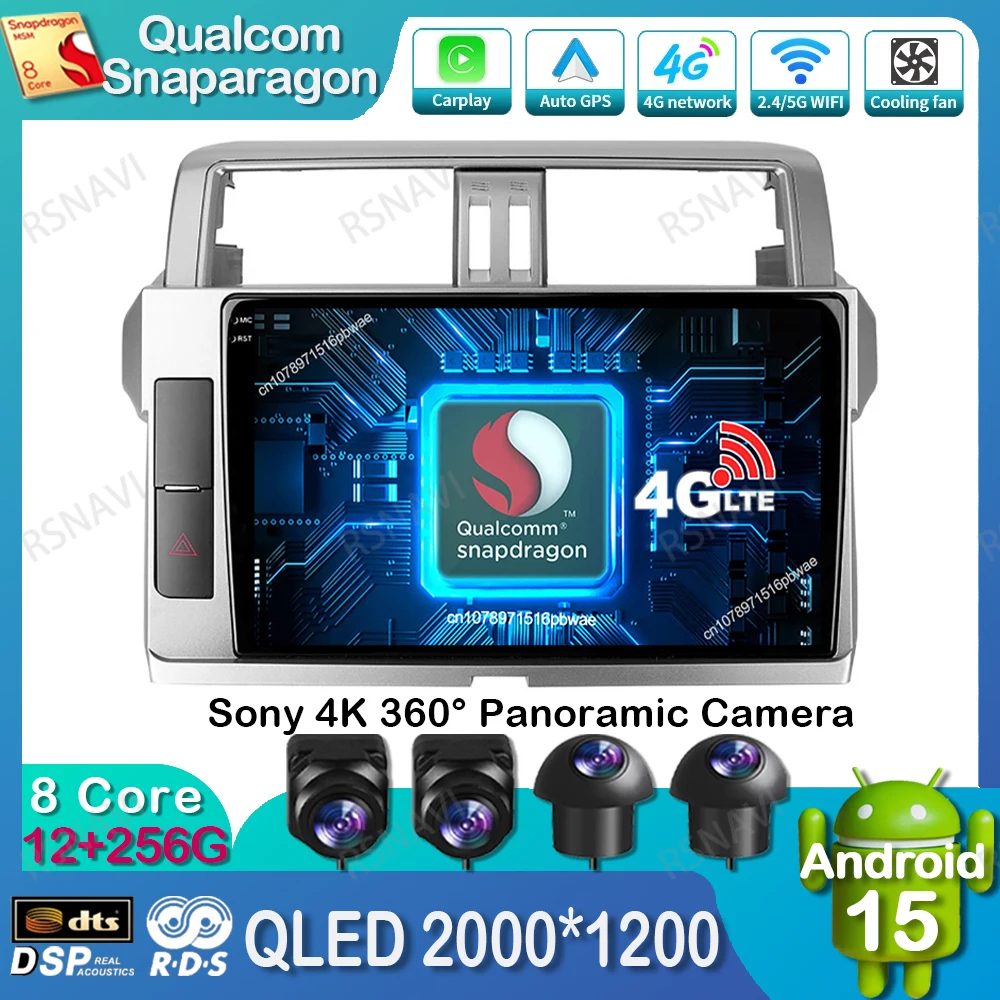 

Android 15 Car Radio For Toyota Land Cruiser Prado 150 2013 - 2017 Head Unit 5G WIFI Autoradio QLED Qualcomm BT Navigation GPS