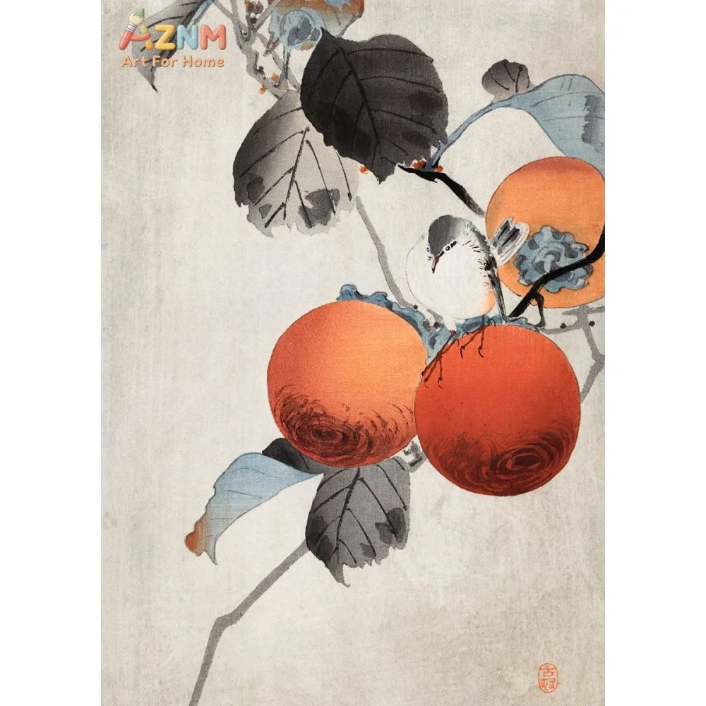 

1pc Vintage Asian Fine Art Painting Poster Japanese Botanical Flowers Trees Painting Watercolors Nature Birds Art Decor Canvas