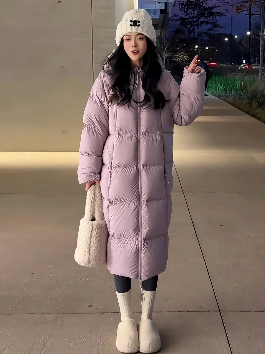 

Loose Fit Long Hooded Women's down Jaet Purple Du Feather Warm Cloud Puff Coat Korean Sle Casual Faion Winter Coat