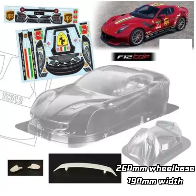 High quality F12 V12 DTM 1/10 drift RC PC body shell lampshade 190mm width Transparent drift body shell for hsp hpi trax Tamiya