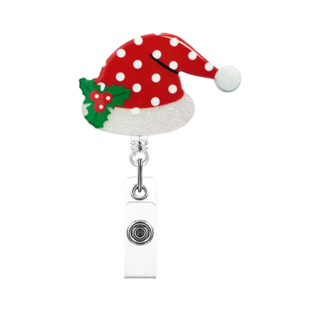 

Acrylic Christmas Badge Reel Snowman Elk Santa Claus Retractable Badge Holder Xmas Decoration Gingerbread ID Card Holder