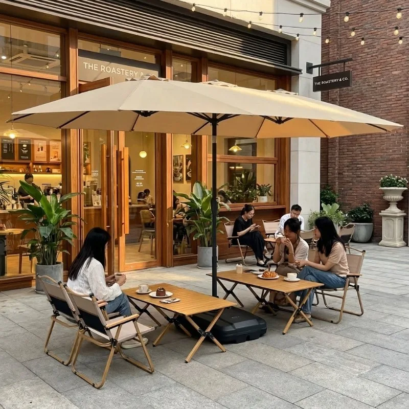 Outdoor Parasol Garden Umbrella Three-headed  Roman Stall Outdoor Solar Light Umbrella Beach Commercial mbrell