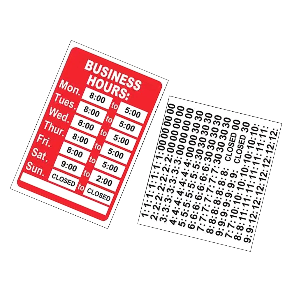 

2Pcs Opening Hours Sticker Set Red Visible Easy Apply Hours Sign for Retail Salon Barbershop Office Door Window