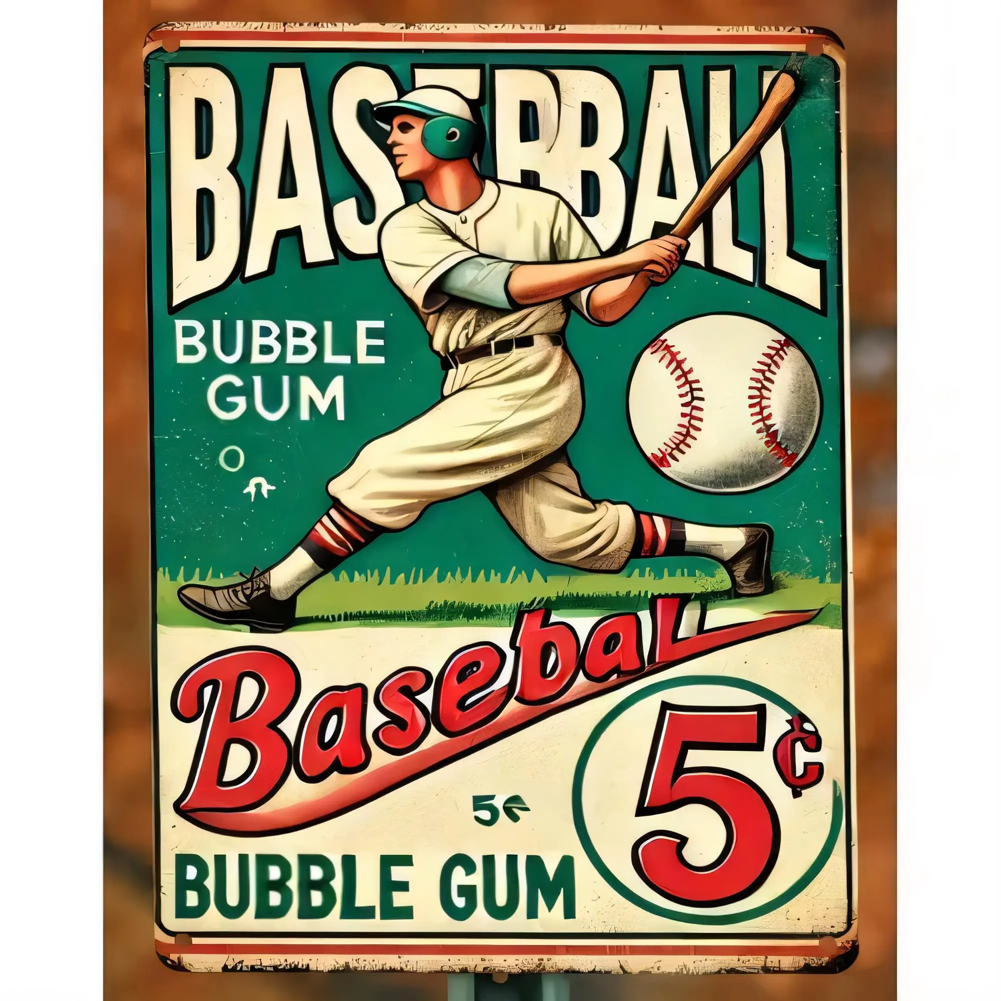 Letrero Metálico Vintage de Béisbol y Chicle, Decoración Deportiva Retro para Cuarto de Hombre, Garaje, Bar, Divertido Póster de Béisbol de 5 Centavos