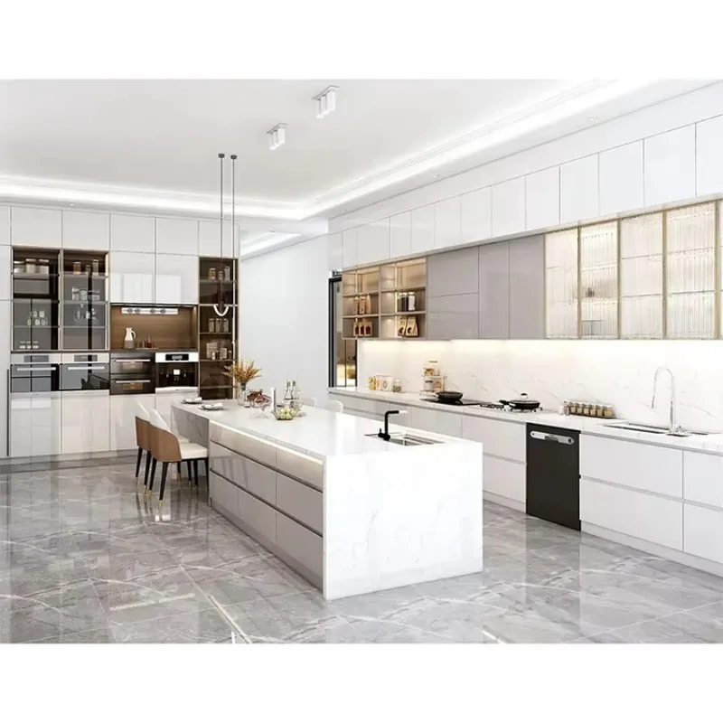 Made In China Foshan Manufacturer Cheap Home Modern Furniture Designs Custom High Gloss Lacquer Kitchen Cabinet