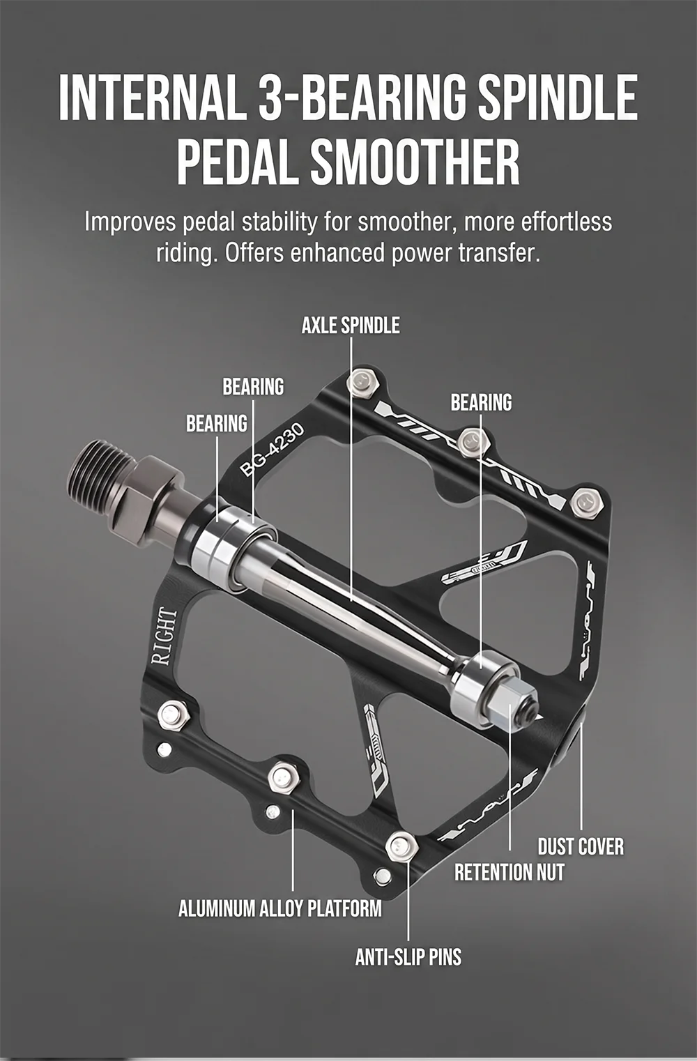 3-Lager-Pedal aus Aluminiumlegierung für Mountainbike und Rennrad, Chrom-Molybdän-Stahlachse, rutschfeste, verbreiterte Pedalbasis – Detail 3