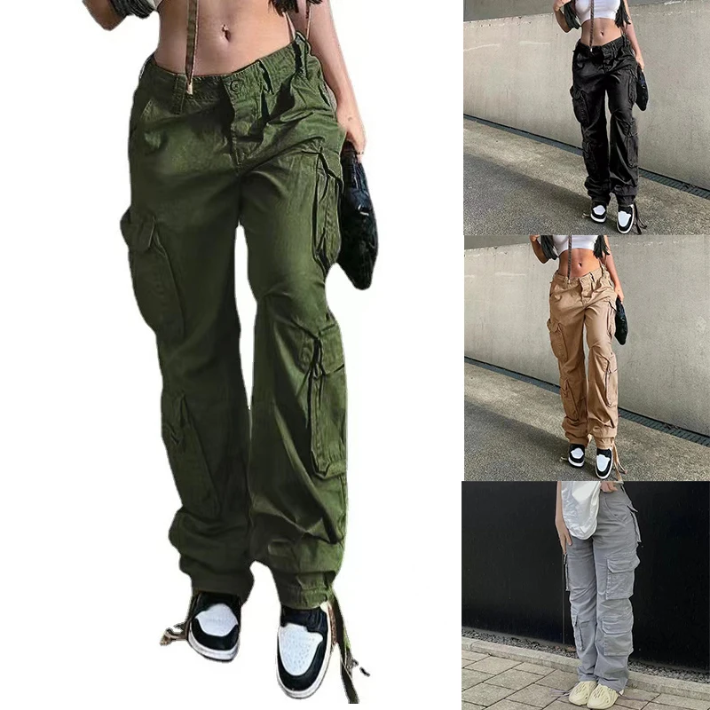 Y2K women\'s street hip-hop style high waisted fashionable trend workwear denim pants casual pants