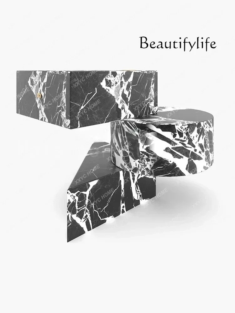 Vv NEW Black Marble Sofa Side Table, Modeling Side Corner Coffee Table Simple Luxury Stone, Customized