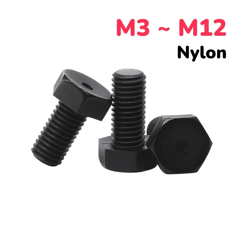 Black Nylon Hex Head Screws M3 ~ M12 Plastic Insulated Hexagonal Bolt Length 4 ~ 200mm