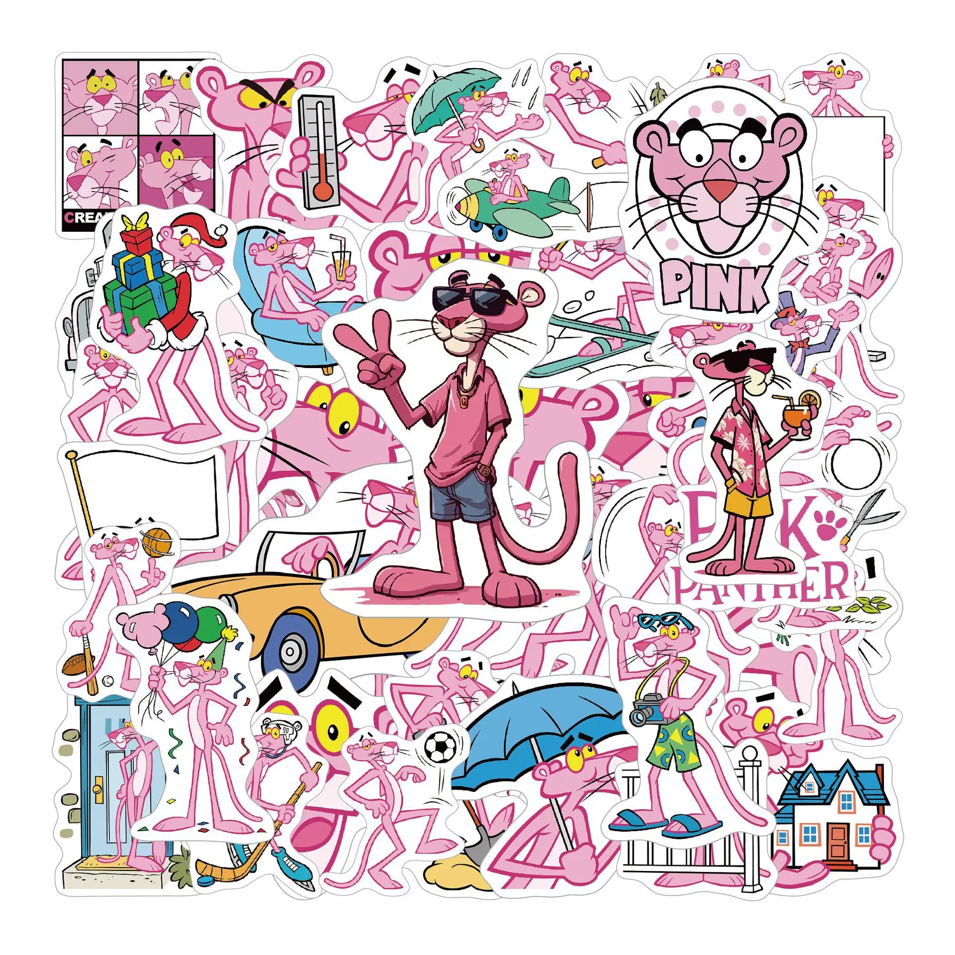 

60PCS Cute The Pink Panther Cartoon Graffiti Sticker DIY Phone Laptop Luggage Skateboard Graffiti Decals Fun for Kids Toys Gifts
