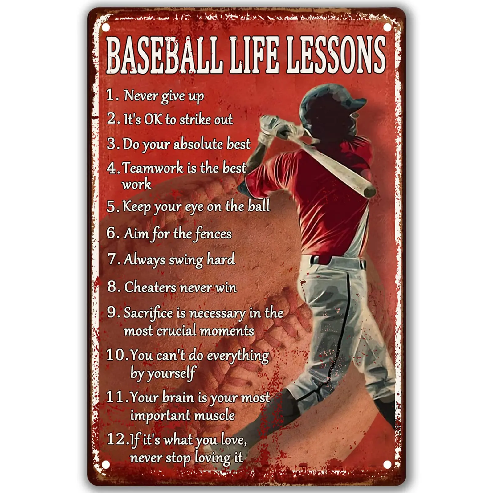 Retro Baseball Tin Sign Vintage Baseball Decor For Boys Room Baseball Life Lessons Metal Signs Motivational Workout Basebal sign