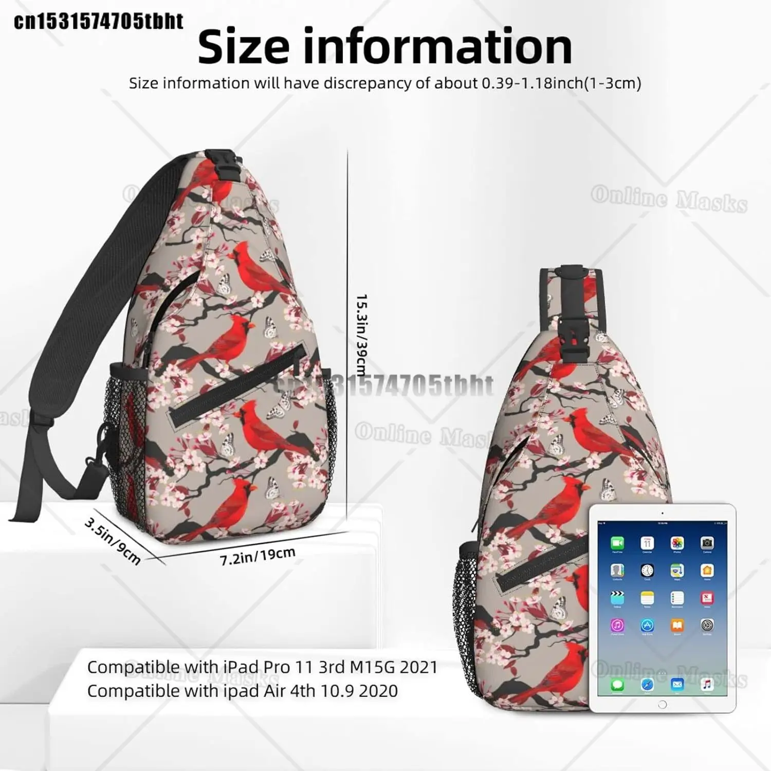 Birds and Blooming Cherry Sling Bag Chest Bag Crossbody Shoulder Bag Gym Cycling Hiking Daypack for Men Women Multicolor 23