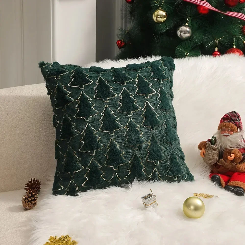 Plush Decorative Cushion Cover Soft Home Decor Christmas Living Room Sofa Throw Pillow Cover Red Embroidered Pillowcase 45x45