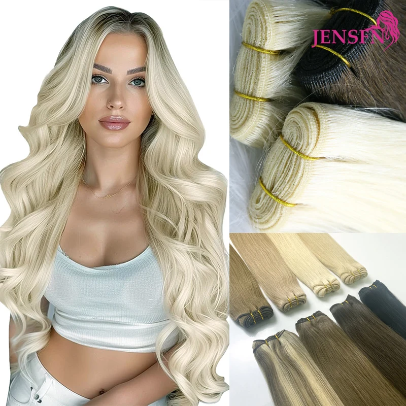 JENSFN-extensiones de cabello humano 100% liso, mechones de trama Natural Remy de 16 a 24 pulgadas, Color marrón y Rubio, 50 g/unidad