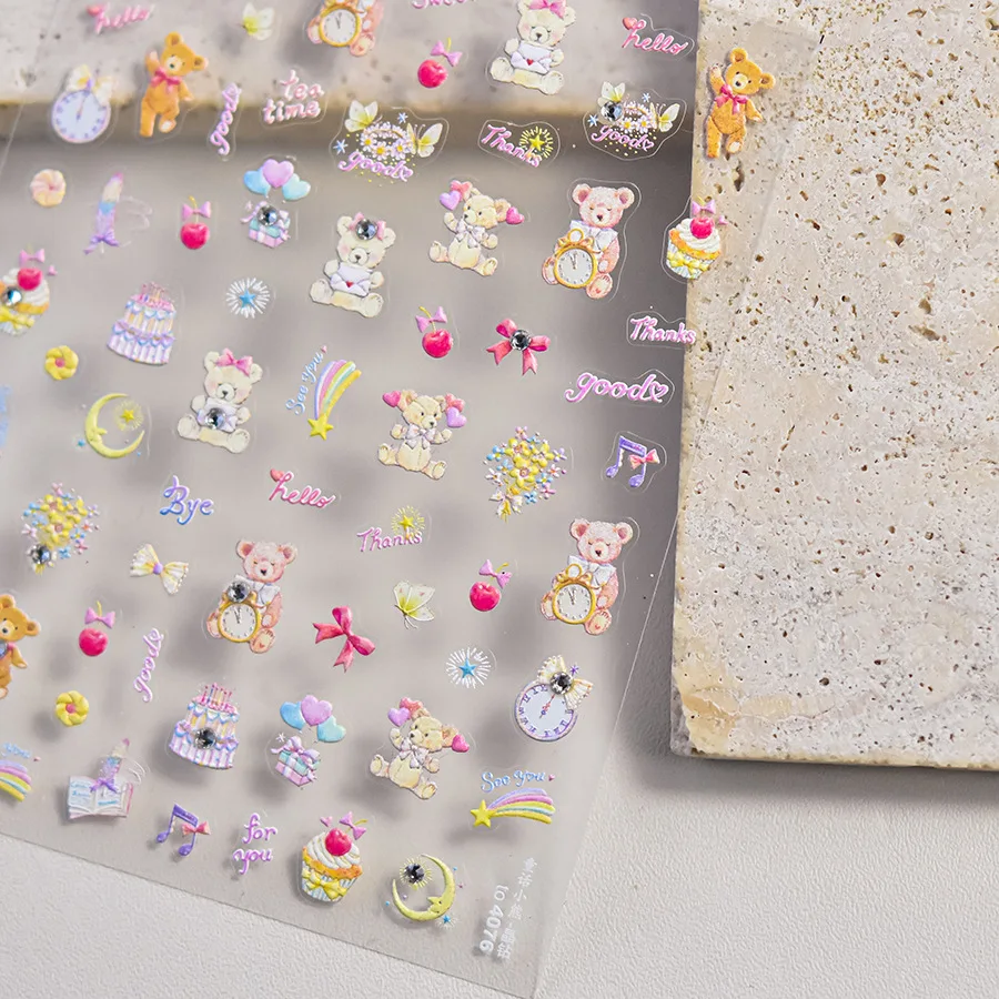 かわいいウサギの子犬チェリーイチゴニンジンキノコチューリップの花ラブハートレインボースター 5D ネイルアートステッカーマニキュアデカール