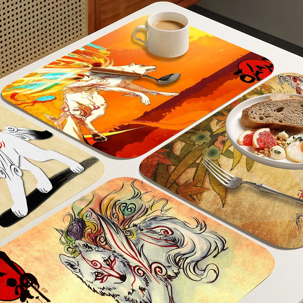 Video Game Okami Japanese Culture Kitchen Draining Mat Non-slip Drain Dish Mats Coffee Pad Heat Resistant Placemat Dinnerware