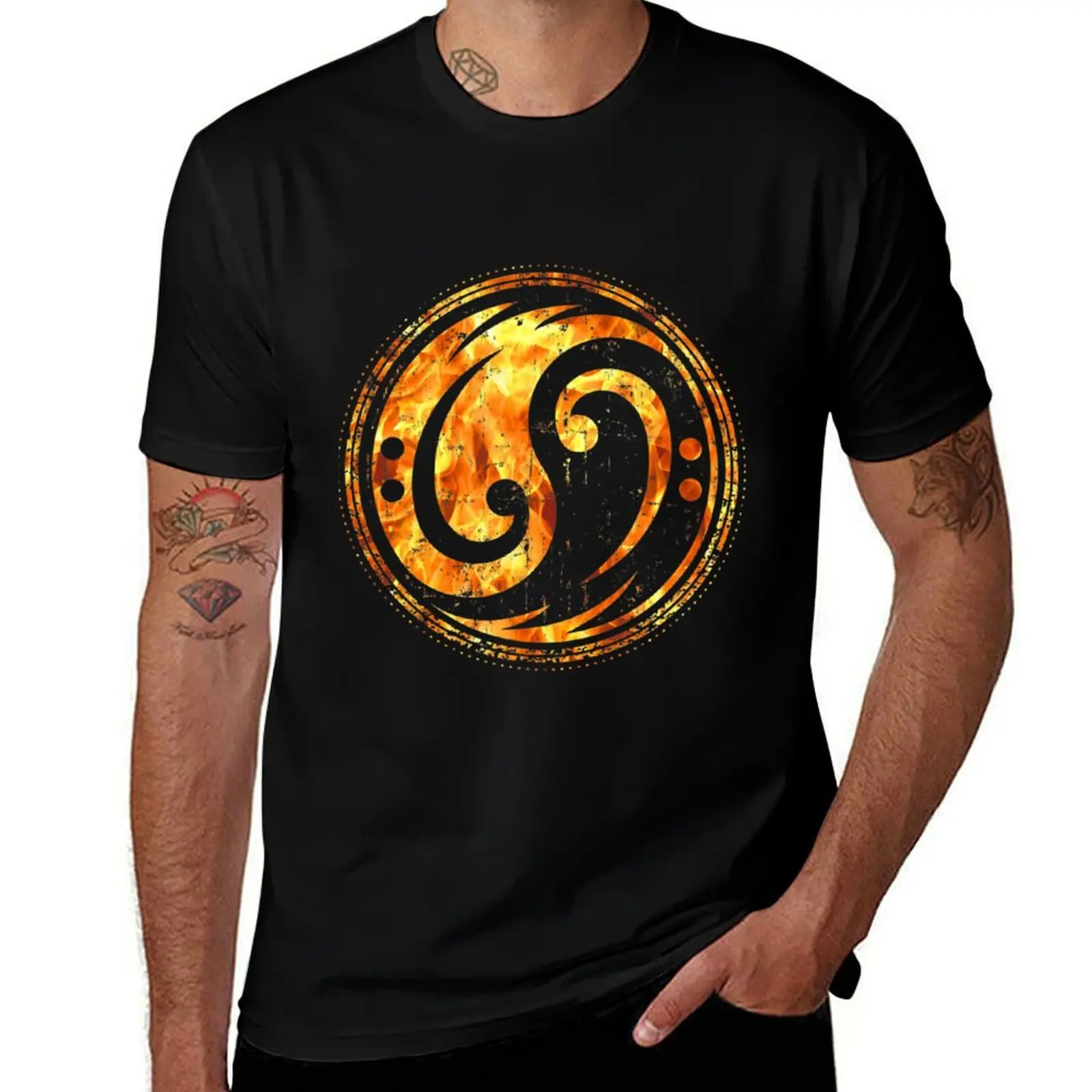 Bass Guitar Clef Yin Yang Flames for Bassist & Bass Player \t\t T-Shirt man t shirt designer T-Shirt