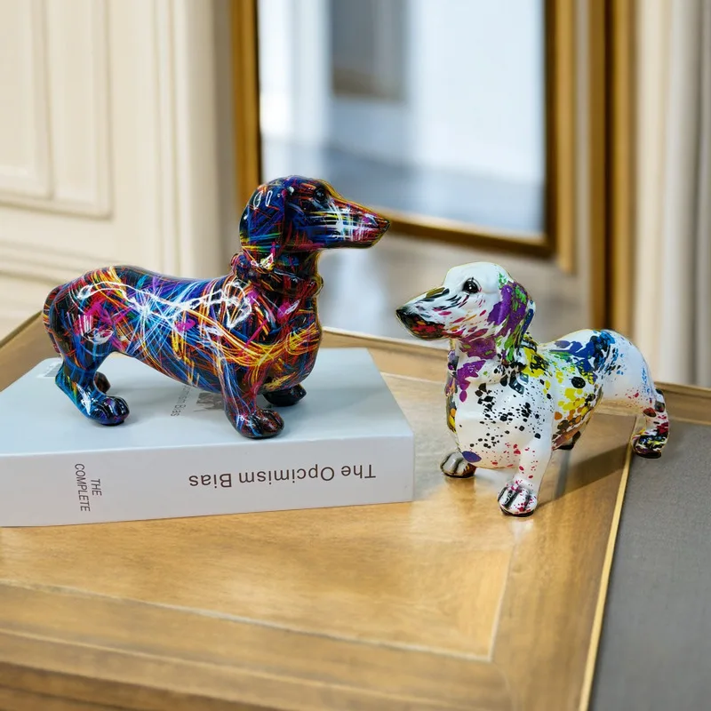 Kolorowa sztuka Jamnik Pies Dekoracja Domowa szafka na wino Kolekcja biurowa Dekoracja Blat Żywica Rzemiosło Miniaturowe statuetki