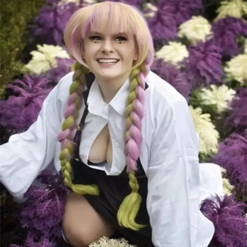 25COSAnime 악마 슬레이어 Kanroji Mitsuri 코스프레 의상 Kimetsu No Yaiba Kanroji Mitsuri 유니폼 마스크 할로윈 어린이 성인용