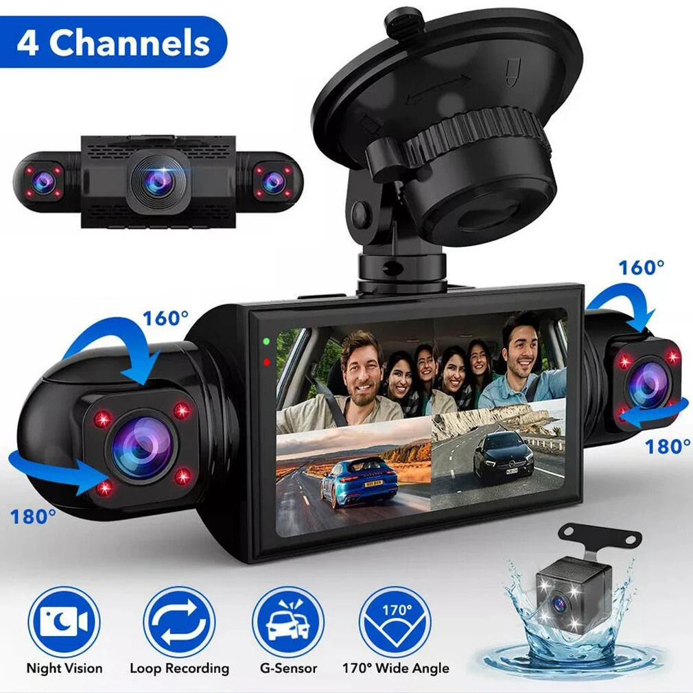 

4 Cameras Dash Cam For Cars,360 Degree Panoramic Protection Front Interior Side and Rear Cameras Car DVR,IR Night Vision 4 Camer