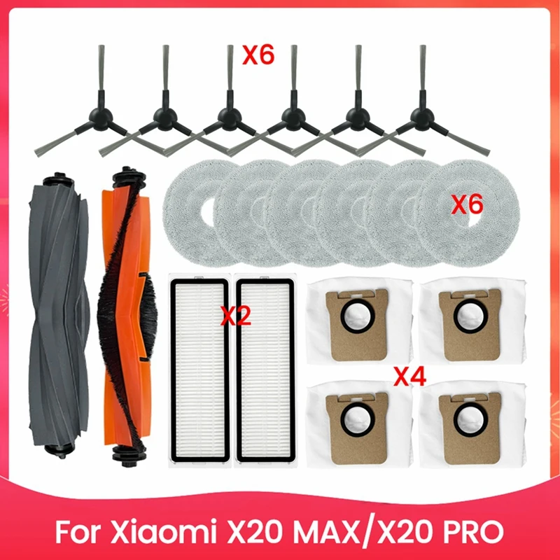 

ABZY-20PCS Vacuum Cleaner Brush Dust Bag Filter And Mop Cloth Set For Xiaomi X20 MAX X20 PRO Vacuum Cleaner Replacement Parts