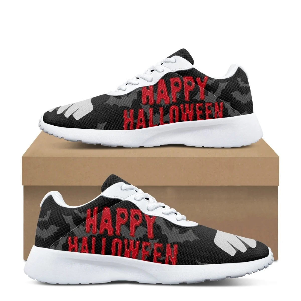 Halloween Ghost Print Women's Training Running Shoe Cozy Lace-Up Flats Durable Gym Teen Sneakers Print On Demand tenis masculino